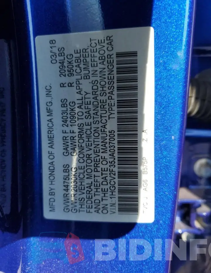 1HGCV2F35JA037005 Photo# 13
