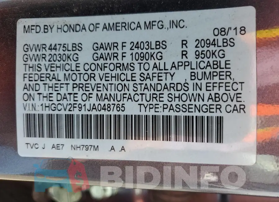 1HGCV2F91JA048765 Photo# 12