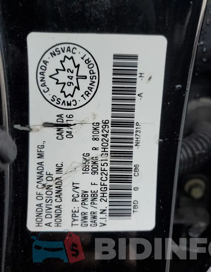 2HGFC2F51GH024296 Photo# 13