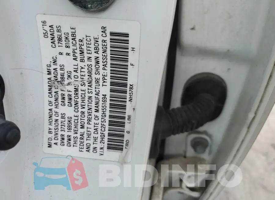 2HGFC2F57GH551694 Photo# 12