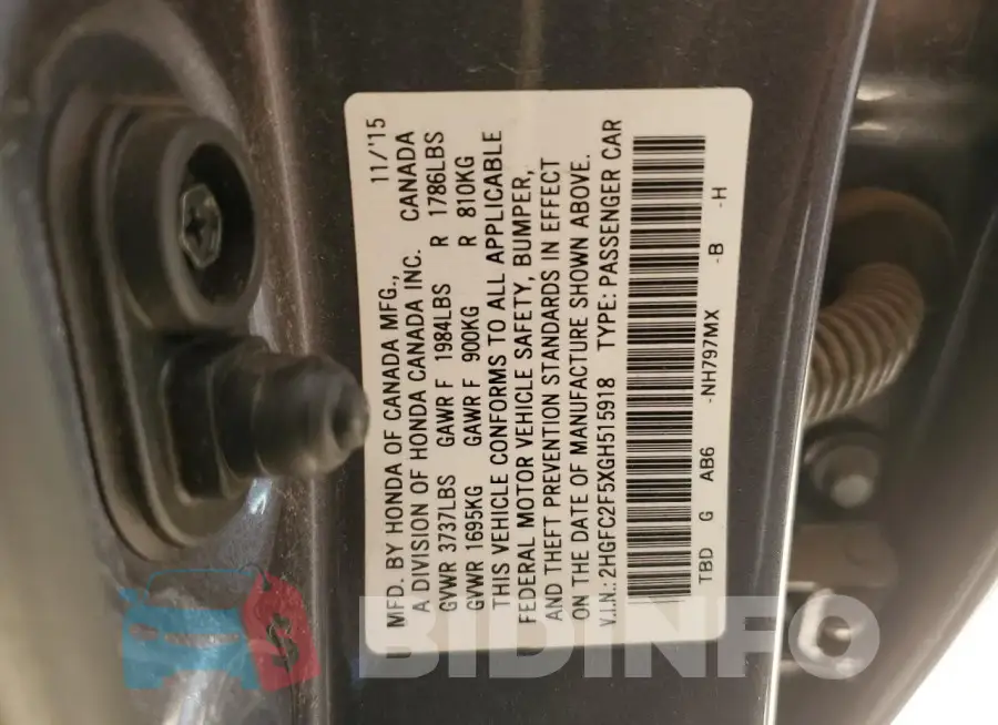 2HGFC2F5XGH515918 Photo# 12