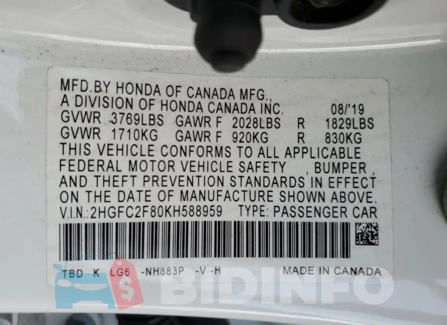 2HGFC2F80KH588959 Photo# 12
