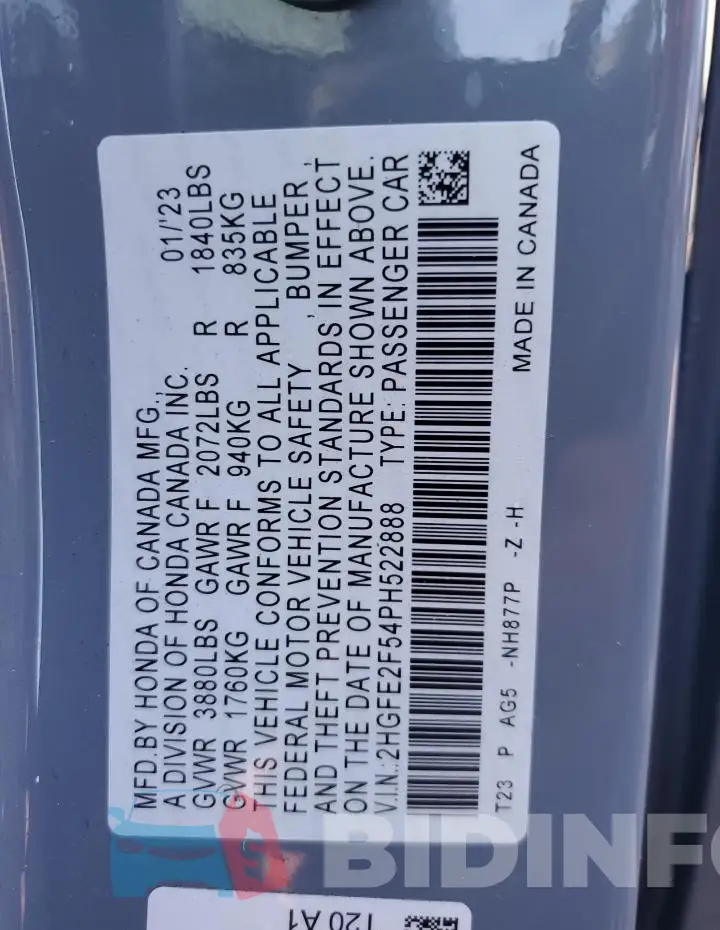 2HGFE2F54PH522888 Photo# 13