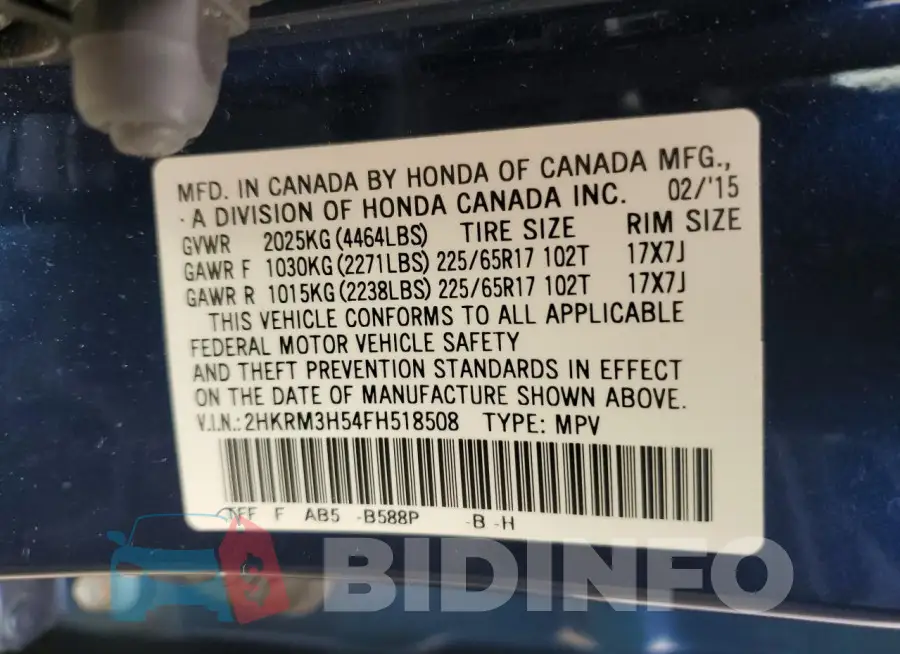 2HKRM3H54FH518508 Photo# 14