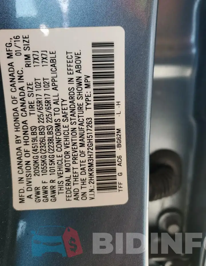 2HKRM3H72GH517263 Photo# 14