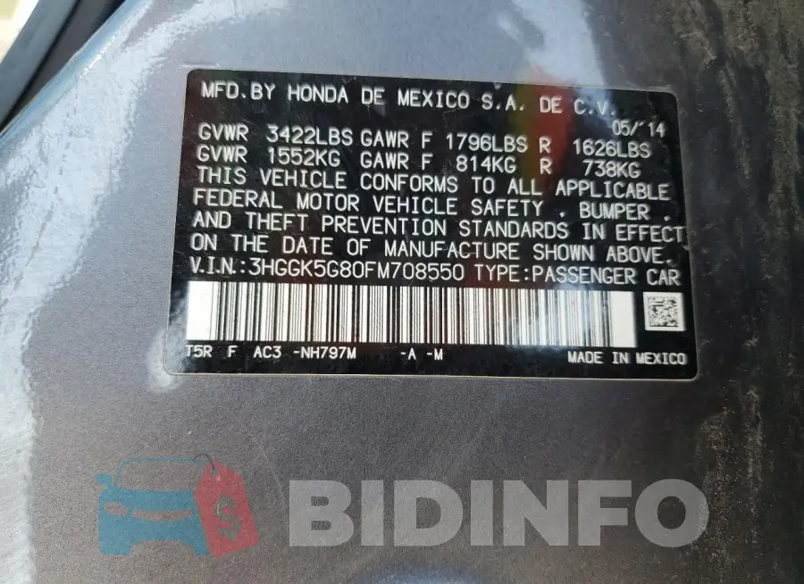 3HGGK5G80FM708550 Photo# 13