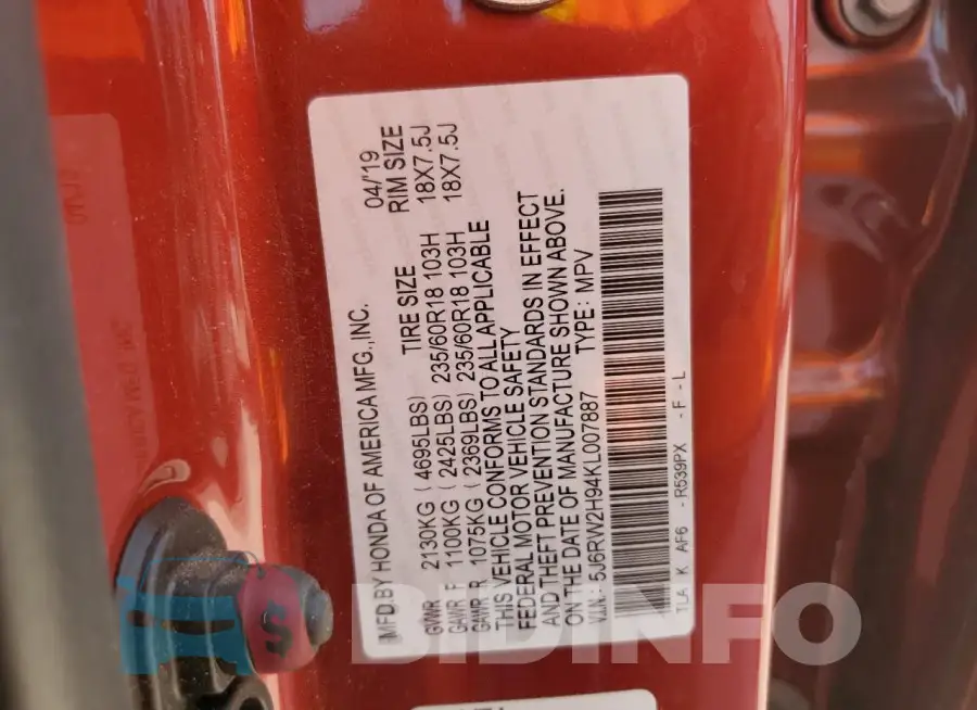 5J6RW2H94KL007887 Photo# 13