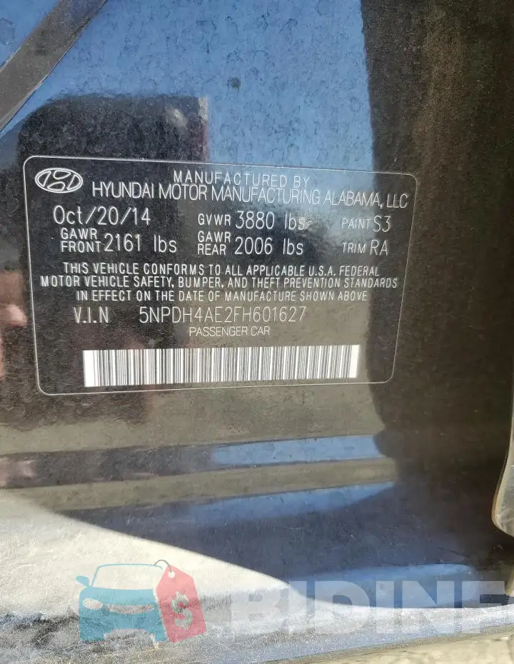 5NPDH4AE2FH601627 Photo# 12