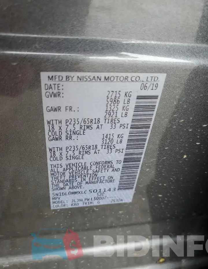 5N1DL0MMXLC501143 Photo# 13