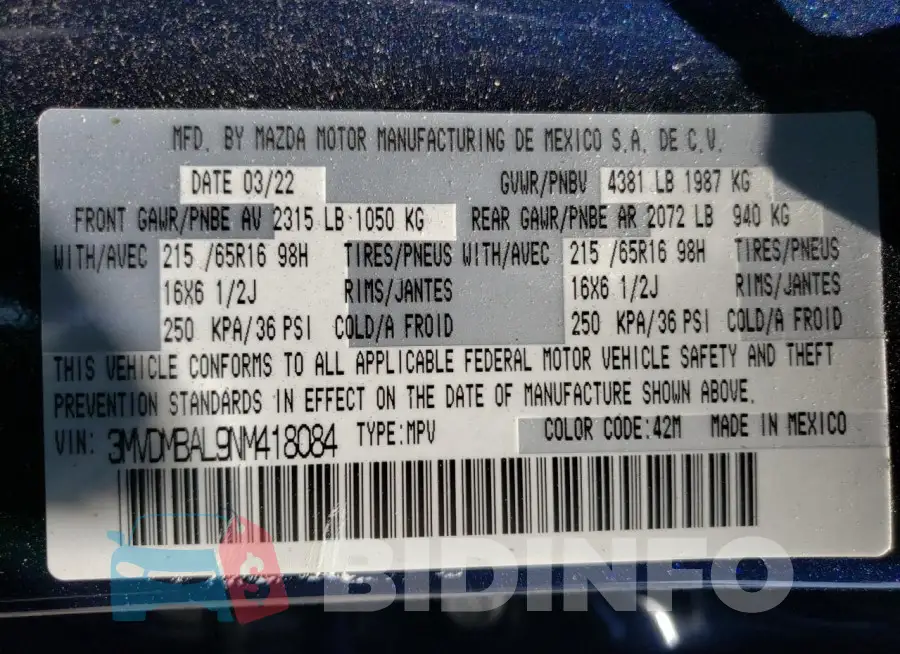 3MVDMBAL9NM418084 Photo# 13