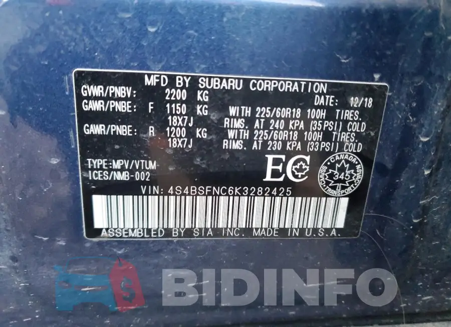 4S4BSFNC6K3282425 Photo# 12