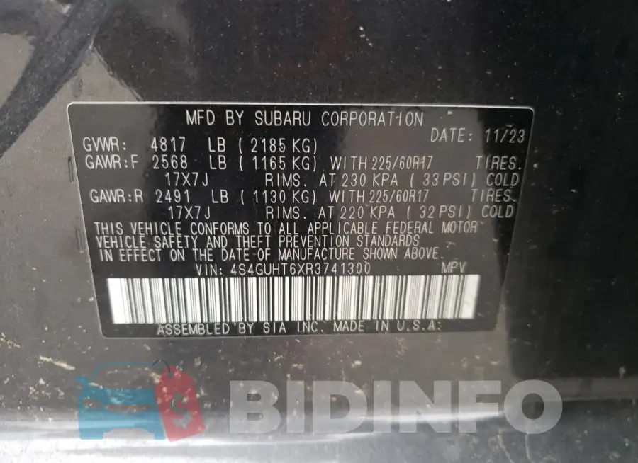 4S4GUHT6XR3741300 Photo# 13