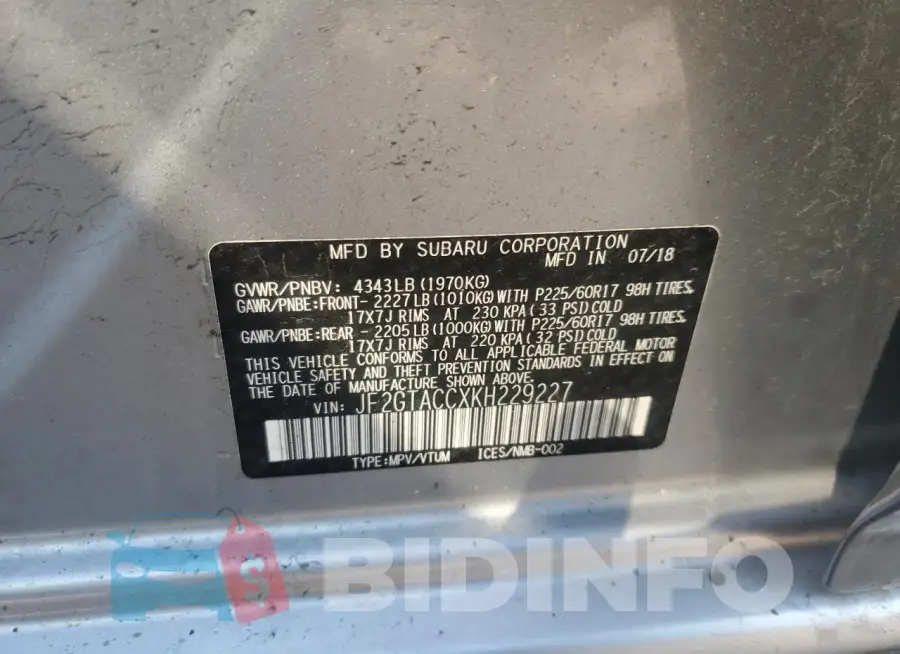 JF2GTACCXKH229227 Photo# 14