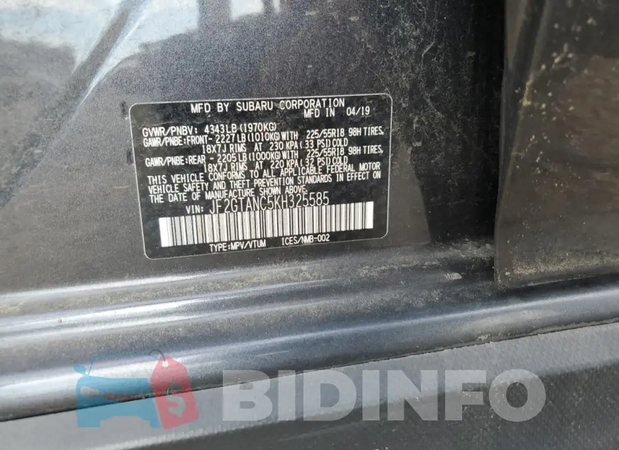 JF2GTANC5KH325585 Photo# 13