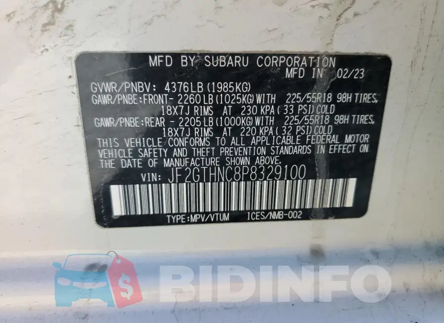 JF2GTHNC8P8329100 Photo# 14