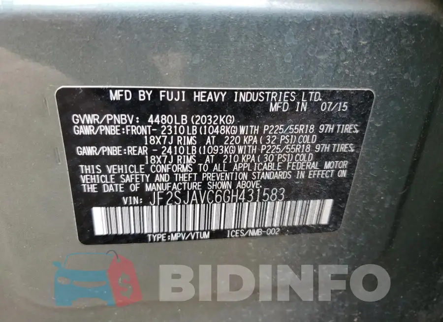 JF2SJAVC6GH431583 Photo# 14