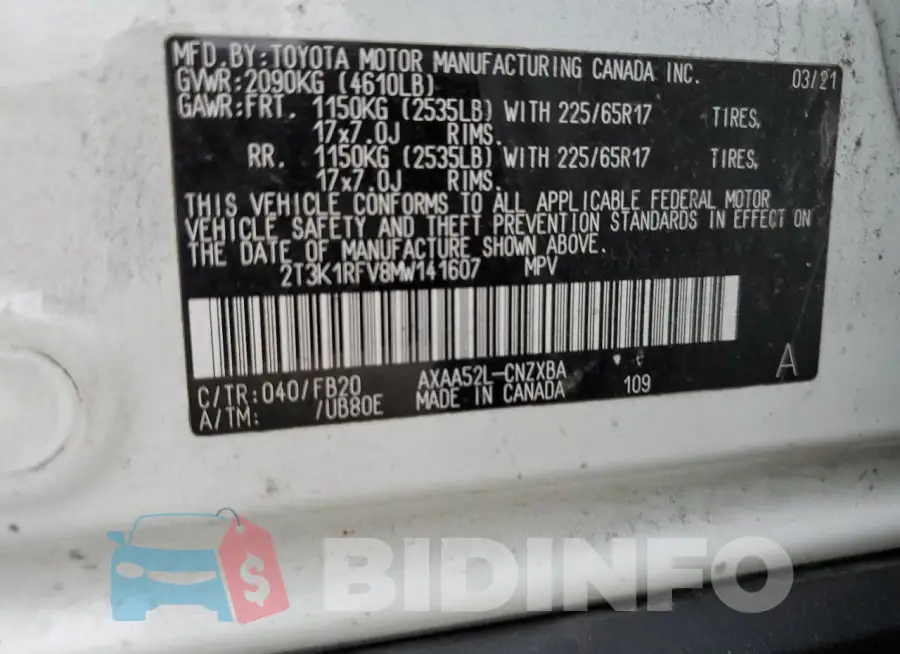 2T3K1RFV8MW141607 Photo# 14