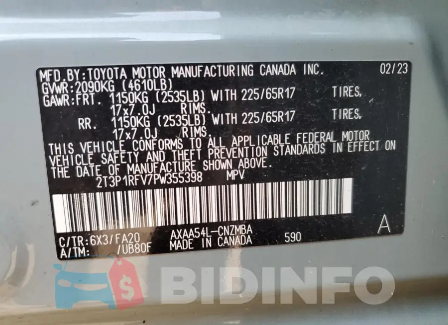 2T3P1RFV7PW355398 Photo# 13
