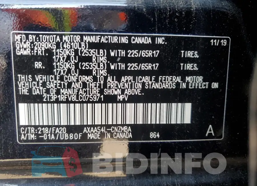 2T3P1RFV8LC075971 Photo# 13