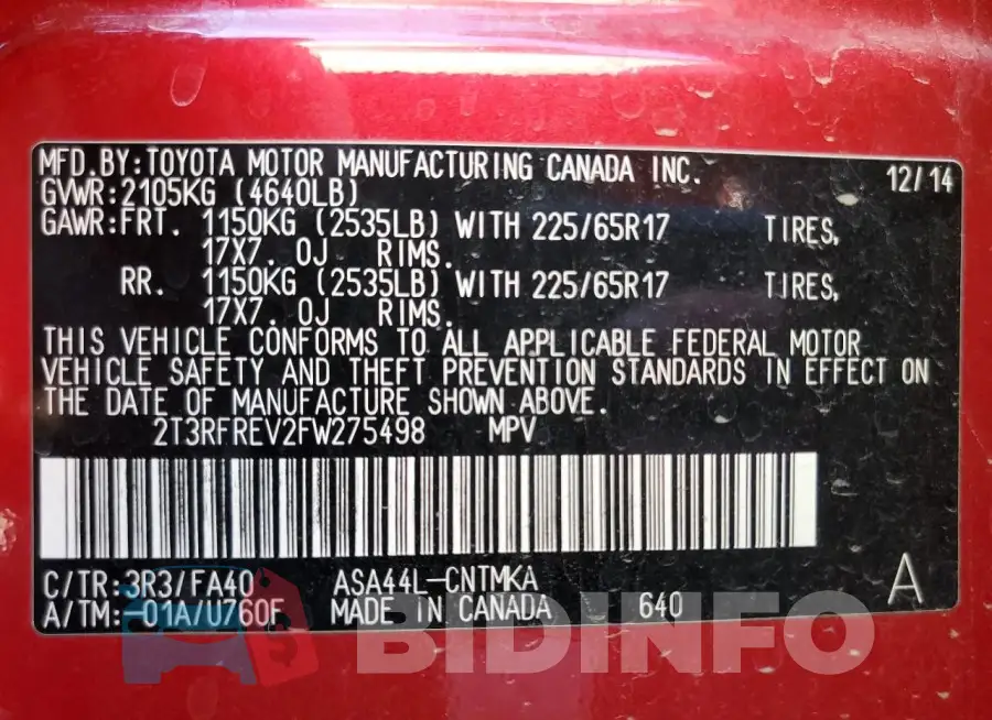 2T3RFREV2FW275498 Photo# 12