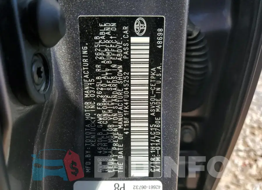 4T1BF1FK4FU045252 Photo# 12