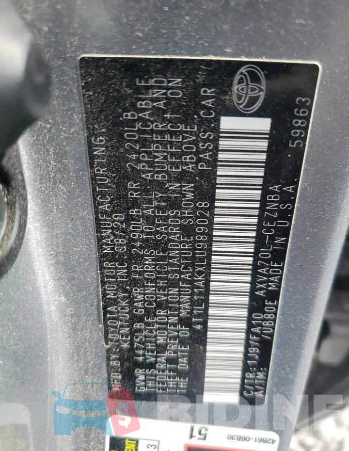4T1L11AKXLU989028 Photo# 12