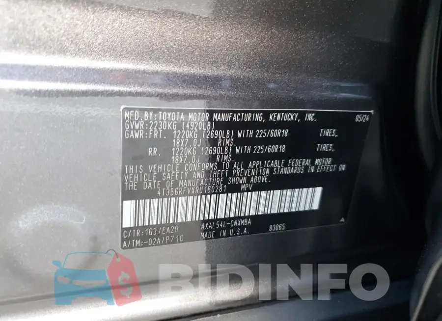 4T3B6RFVXRU160281 Photo# 13