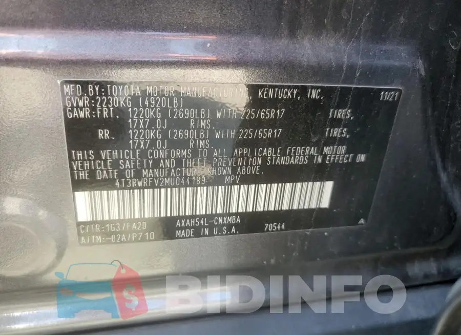 4T3RWRFV2MU044189 Photo# 13