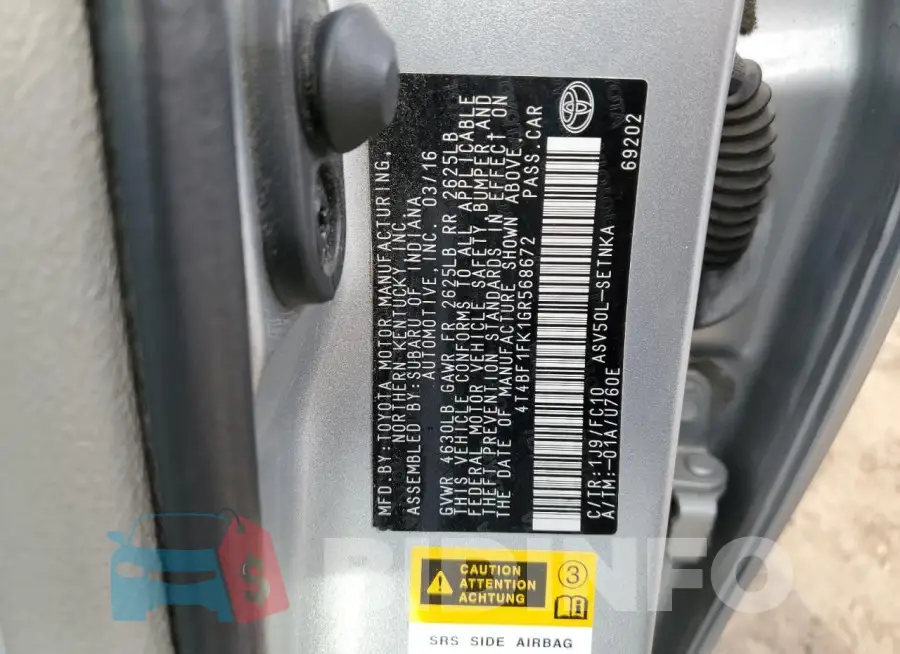 4T4BF1FK1GR568672 Photo# 12