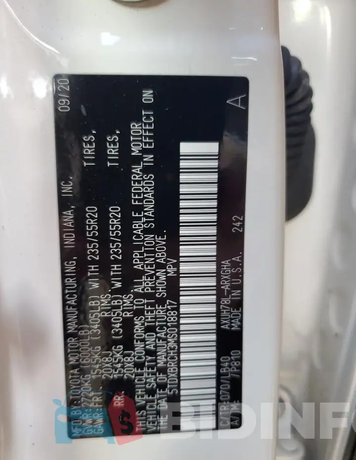 5TDXBRCH3MS018817 Photo# 13