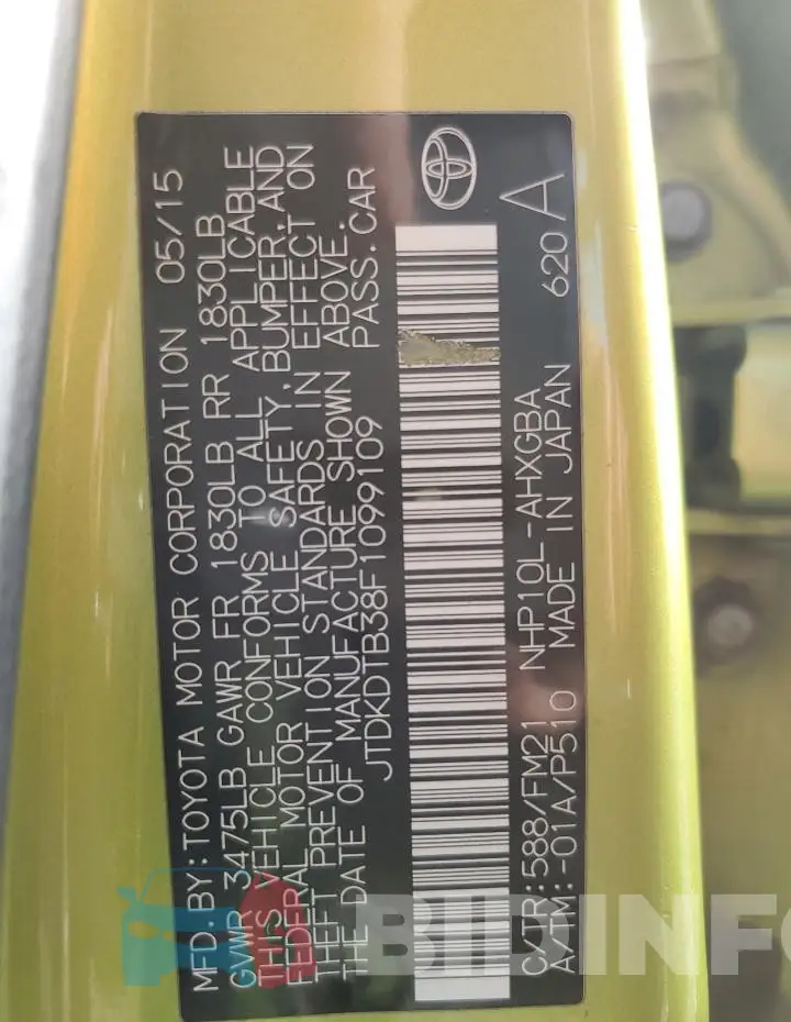 JTDKDTB38F1099109 Photo# 12