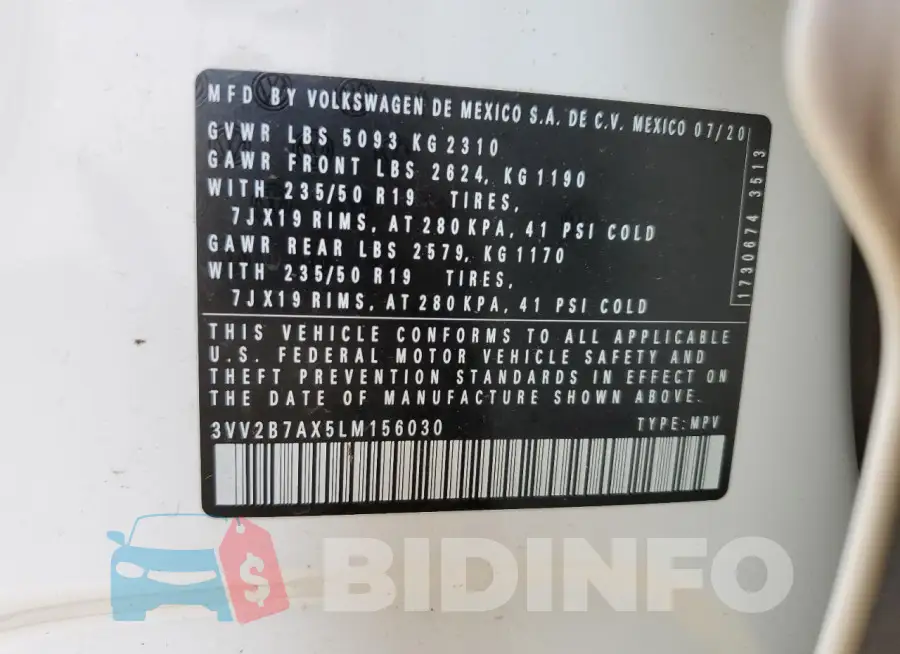 3VV2B7AX5LM156030 Photo# 13