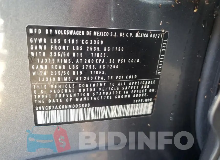 3VVCB7AX6NM003888 Photo# 14