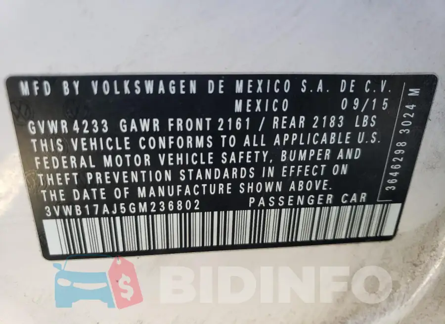 3VWB17AJ5GM236802 Photo# 13