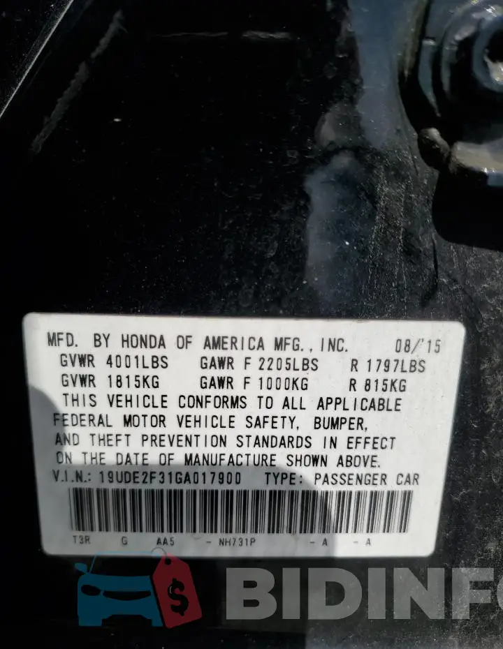 19UDE2F31GA017900 Photo# 12