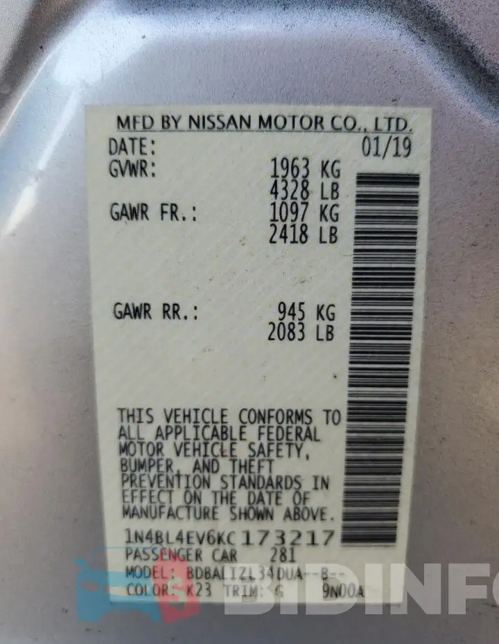 1N4BL4EV6KC173217 Photo# 12