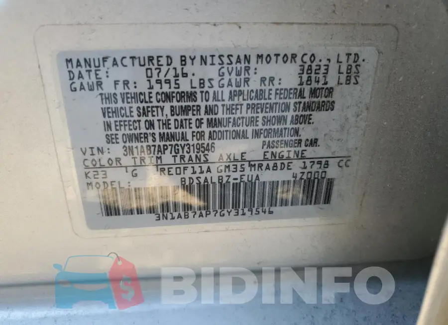 3N1AB7AP7GY319546 Photo# 13