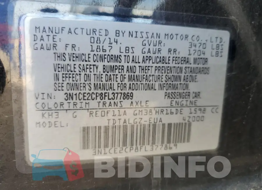 3N1CE2CP8FL377869 Photo# 12