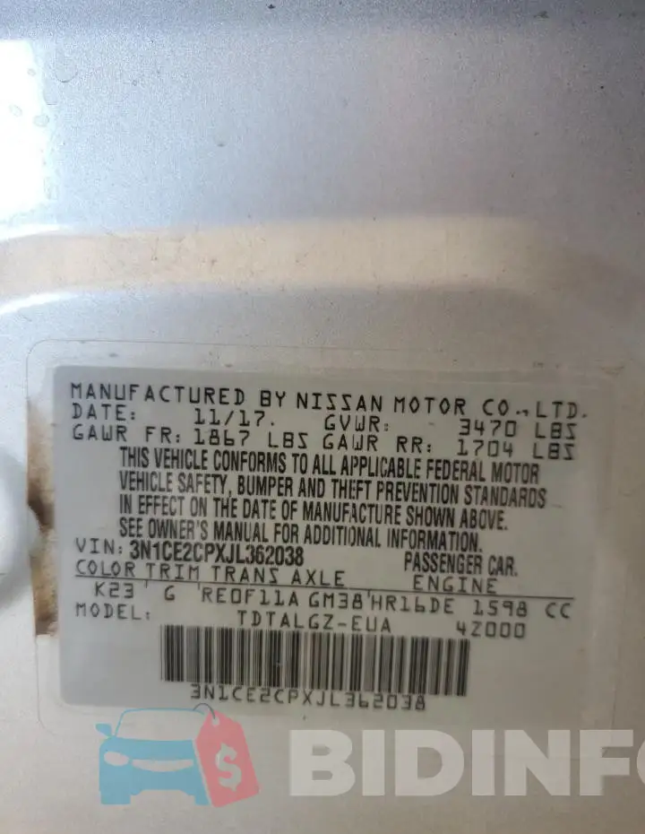 3N1CE2CPXJL362038 Photo# 13