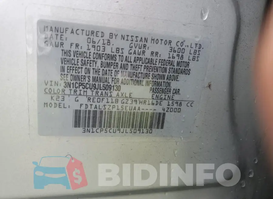 3N1CP5CU9JL509130 Photo# 14