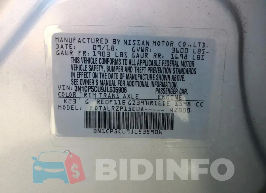 3N1CP5CU9JL535906 Photo# 12