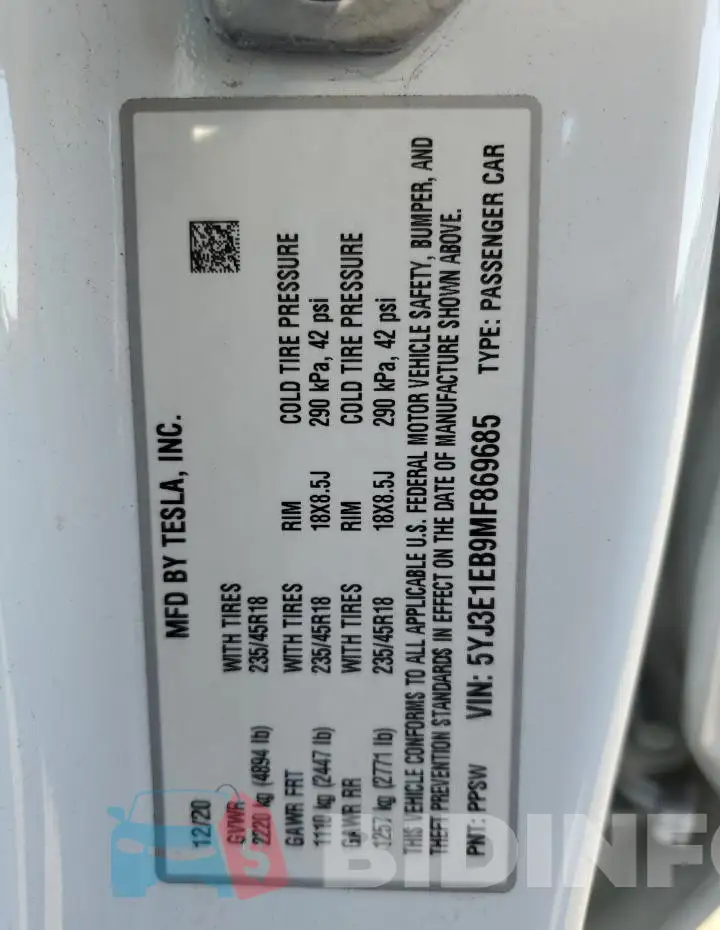 5YJ3E1EB9MF869685 Photo# 12