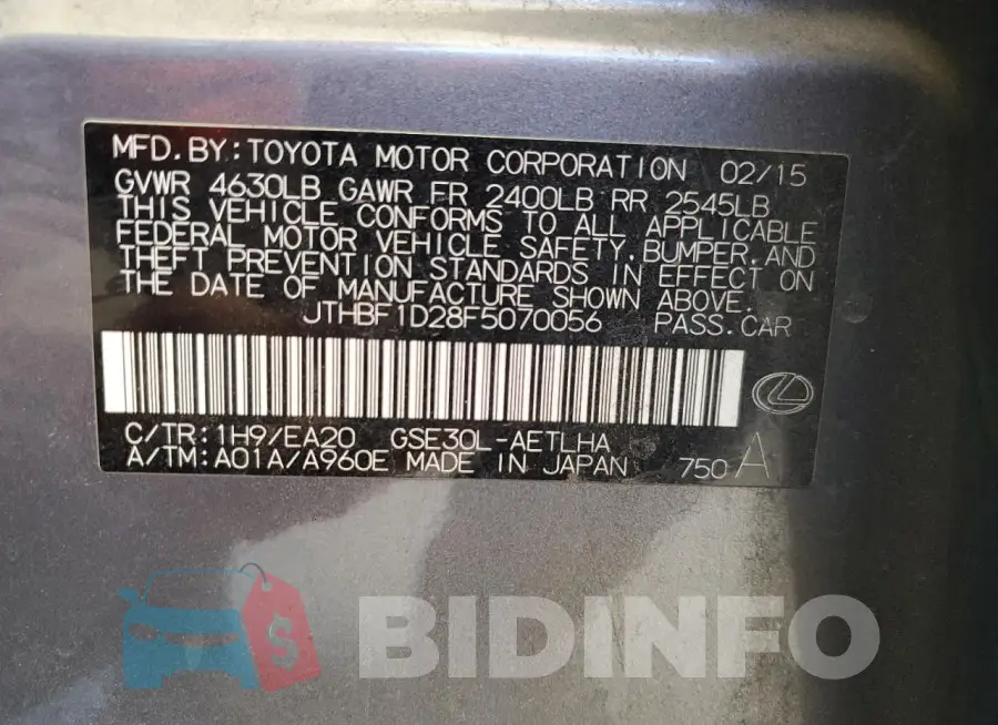 JTHBF1D28F5070056 Photo# 12