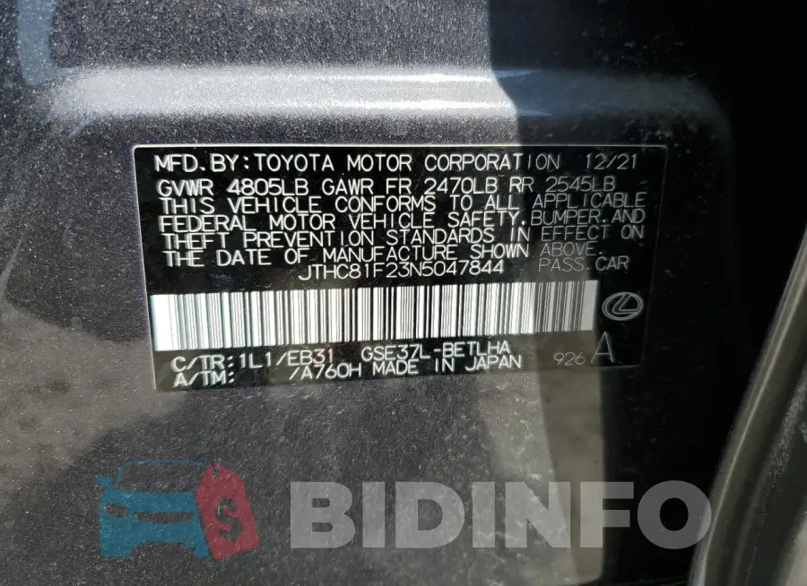 JTHC81F23N5047844 Photo# 12
