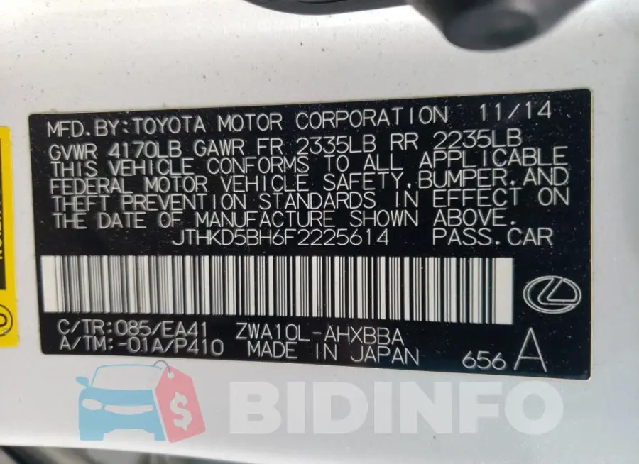 JTHKD5BH6F2225614 Photo# 13