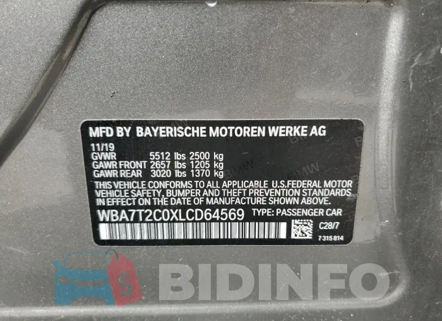 WBA7T2C0XLCD64569 Photo# 12
