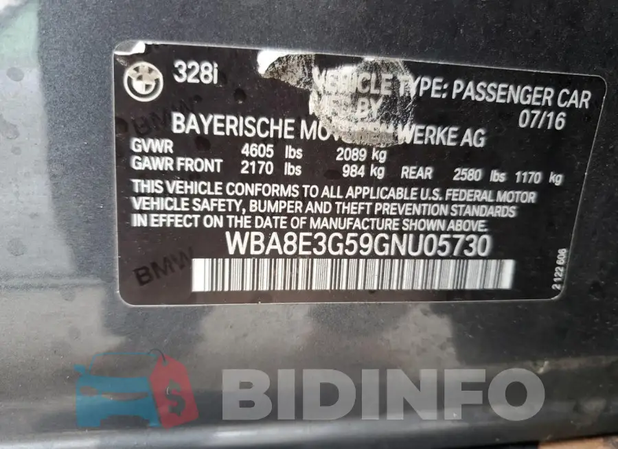 WBA8E3G59GNU05730 Photo# 12