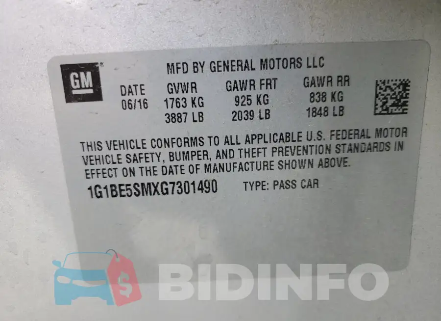 1G1BE5SMXG7301490 Photo# 12