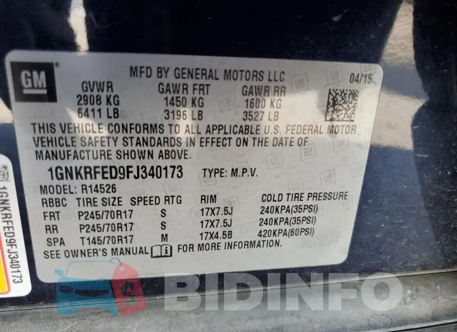 1GNKRFED9FJ340173 Photo# 12