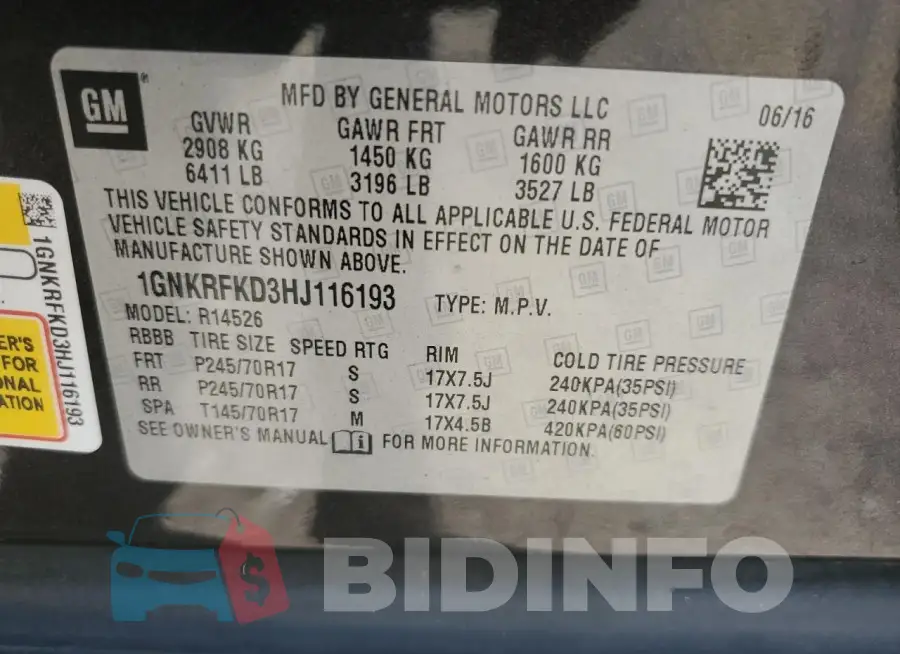 1GNKRFKD3HJ116193 Photo# 13